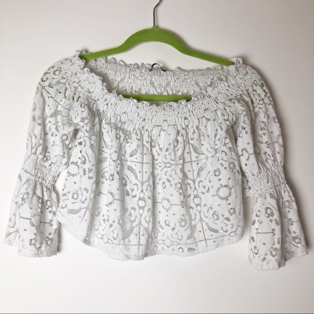 Zara off the shoulder cutout lace crop top 231 - Picture 2 of 4